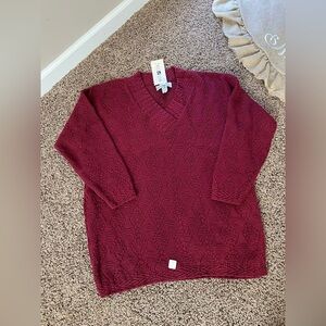 NWT Vintage White Stag Wine Chunky V-neck  Grannycore Grandpa Sweater Tunic L